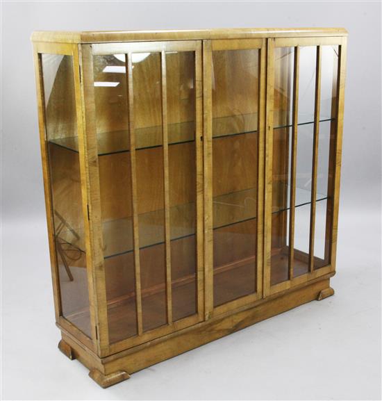 An Art Deco walnut display cabinet, W.4ft